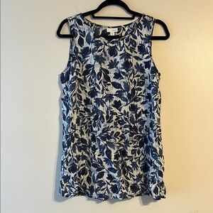 Pure Jill J. Jill Tencel‎ Lyocell Blue and White Floral Sleeveless Tank Top